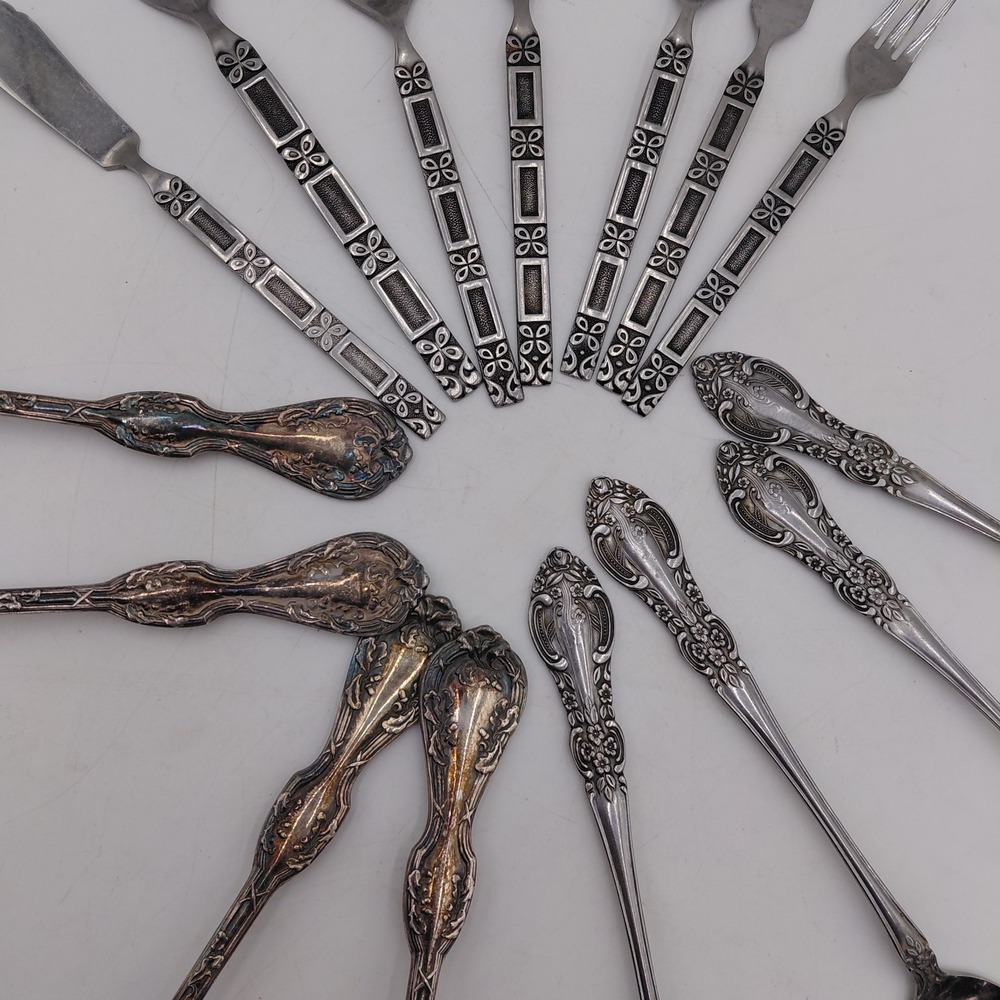 Vtg Flatware Mixed Lot 15 Ornate Fancy Patterns Silverware Jewelry Art Geometric